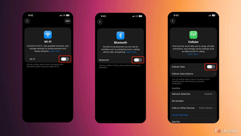 iOS 26 disable wireless radios screenshots