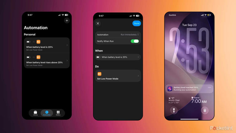 iOS 26 automate Low Power Mode screenshots