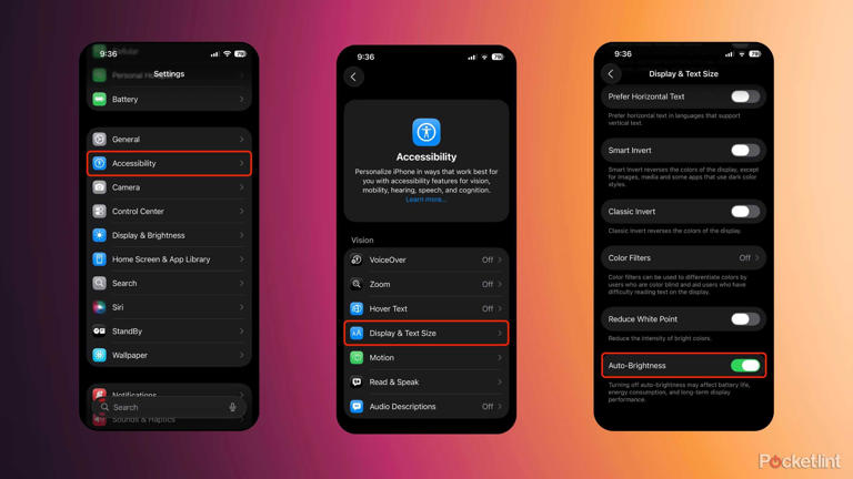 iOS 26 enable Auto-Brightness screenshots