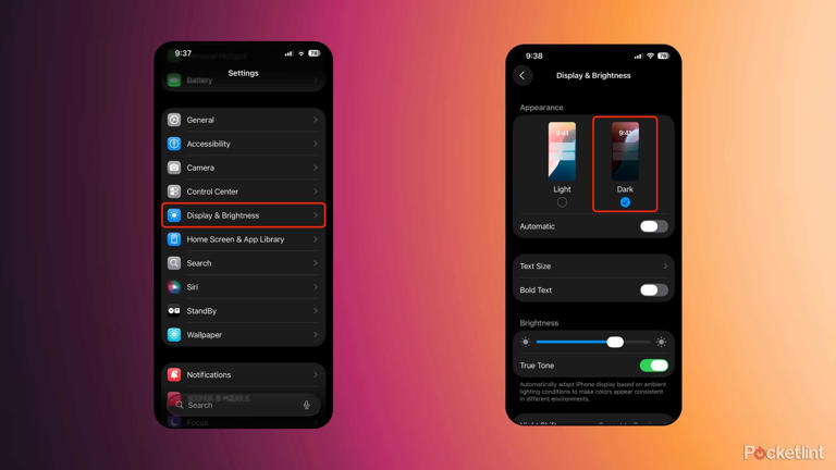 iOS 26 enable dark mode screenshots