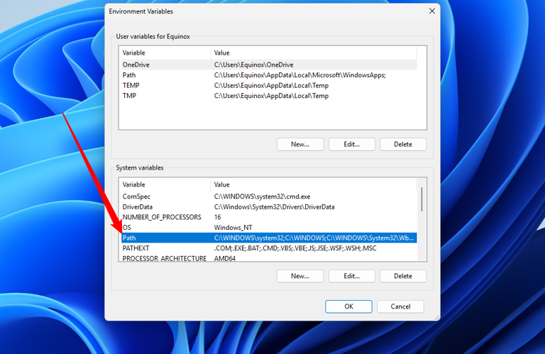 Double-click path in the system variables section.