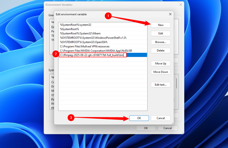 Click the "New" button, add the directory, then click "OK."