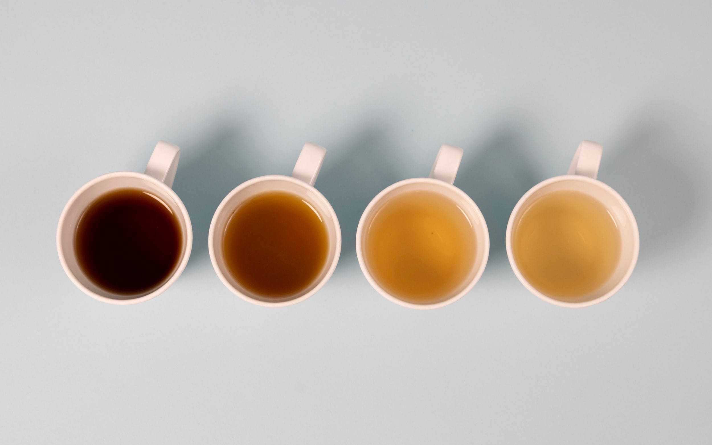 Different types of tea in order of colour