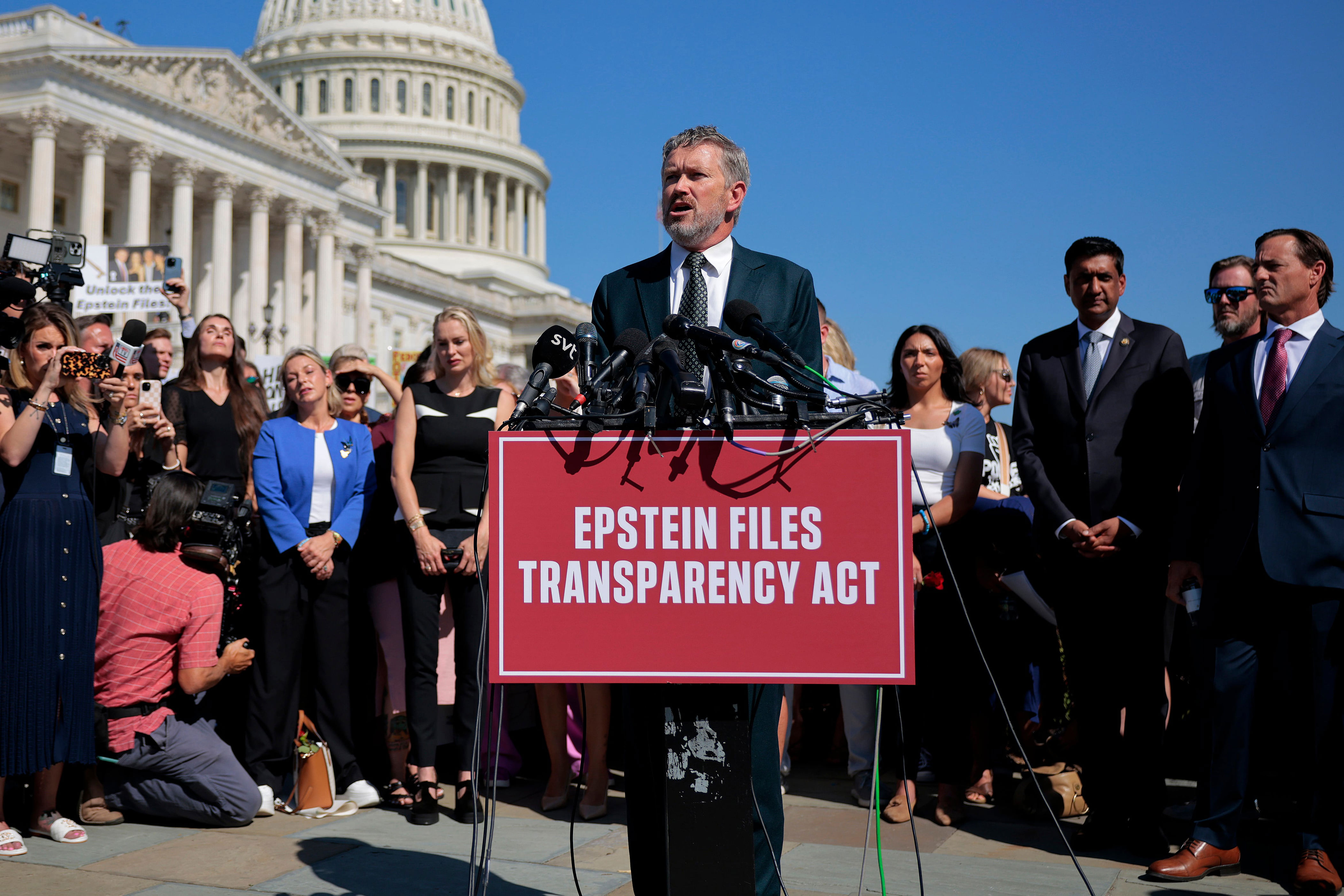 A bipartisan group of representatives is close to forcing a vote on legislation to release the Epstein files. / Chip Somodevilla/Getty Images
