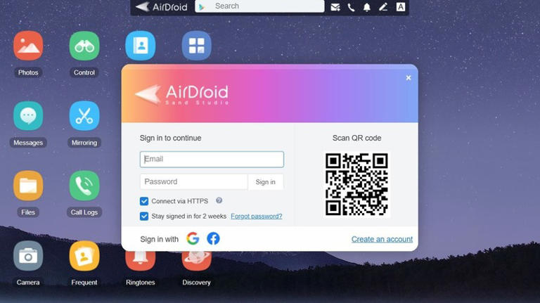 AirDroid for web interface available from within a browser window.