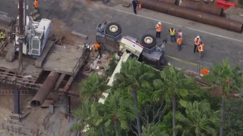 Person rescued in Malibu after construction crane overturns