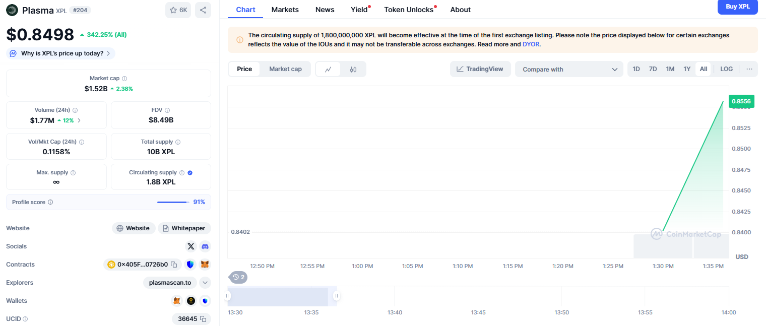 Token XPL Plasma naik sebelum peluncuran beta mainnet