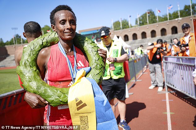 Shewarge Alene, pictured here in May after winning the Stockholm Marathon, has died at the age of 30 after being taken ill at a training session