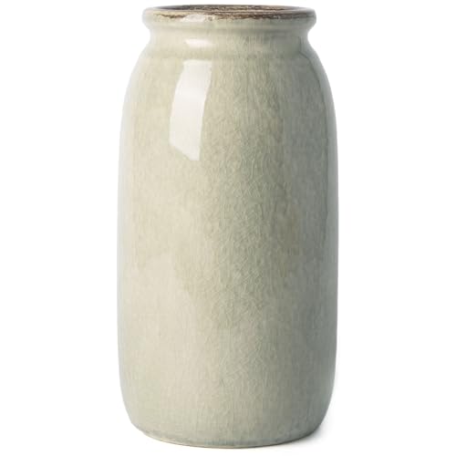 Victor & Teresa Rustic Green Vase for Home Decor, Ceramic Vases for Flowers, Modern Farmhouse Decorative Vases for Pampas Grass,table Accent, Mantel, Living Room,bookshelf, Centerpieces, 8''