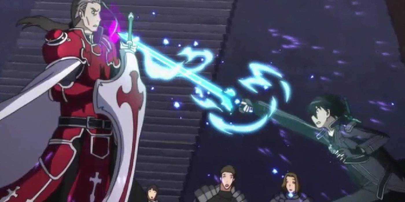 Kirito attacks Heathcliff AKA Kayaba Akihiko - Sword Art Online