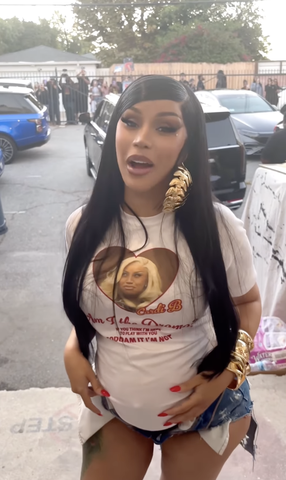 Cardi B Shows Off Her Baby Bump in Tiny Unbuttoned Jean Shorts and