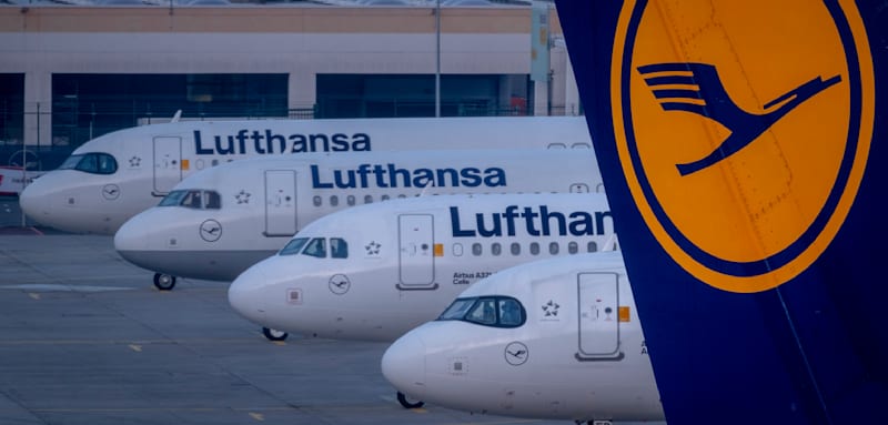 FILE - Lufthansa aircrafts are parked at the airport in Frankfurt, Germany, Thursday, March 7, 2024. (AP Photo/Michael Probst, File)