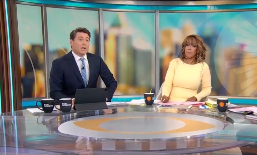 Gayle King (right) was left speechless on “CBS Mornings” on Thursday after co-host Tony Dokoupil warned that Jimmy Kimmel’s viral comeback is “bad” business if it alienates “half the country.” CBS
