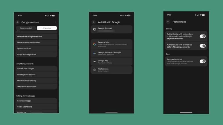 Screenshots of the steps for turning on the Authenticate with biometrics option.