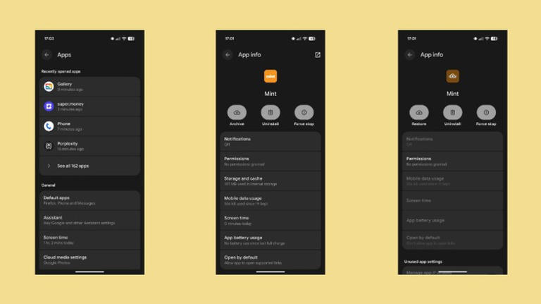 Turning on the Automatically archive apps option on a Pixel phone.