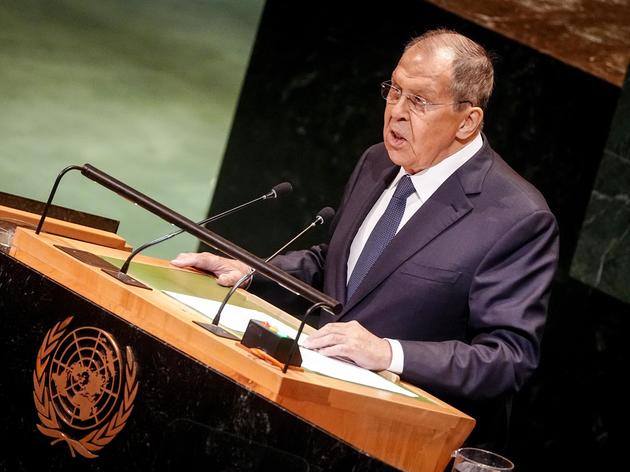 Sergei Lawrow, Außenminister von Russland, spricht bei der Generaldebatte der UN-Vollversammlung in New York.