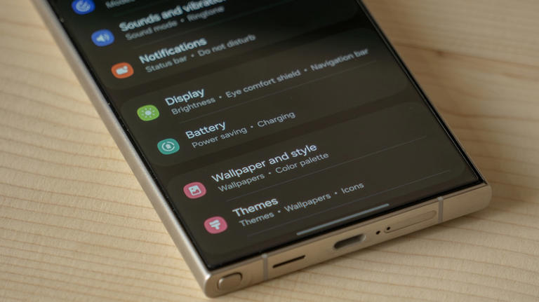 Display and Battery settings on Samsung smartphone