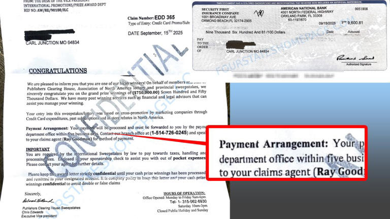 SCAM ALERT: Fake Publishers Clearing House letters in southwest Missouri