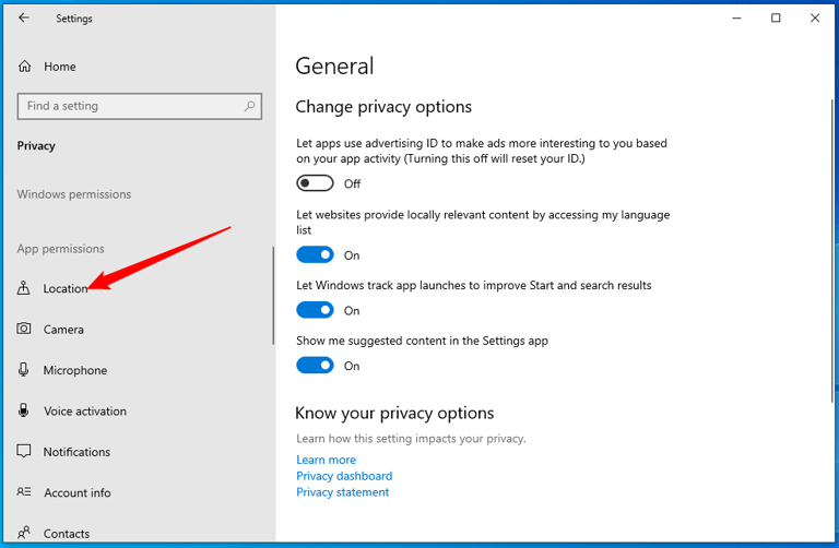 Click the location tab in the left-hand side bar to access the location history.