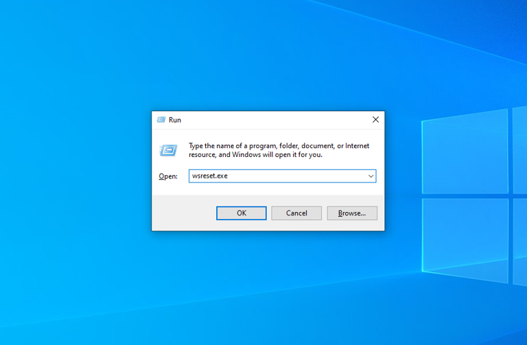 Running wsreset from the Run box.