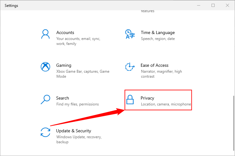 Click "Privacy" in the Settings app. 
