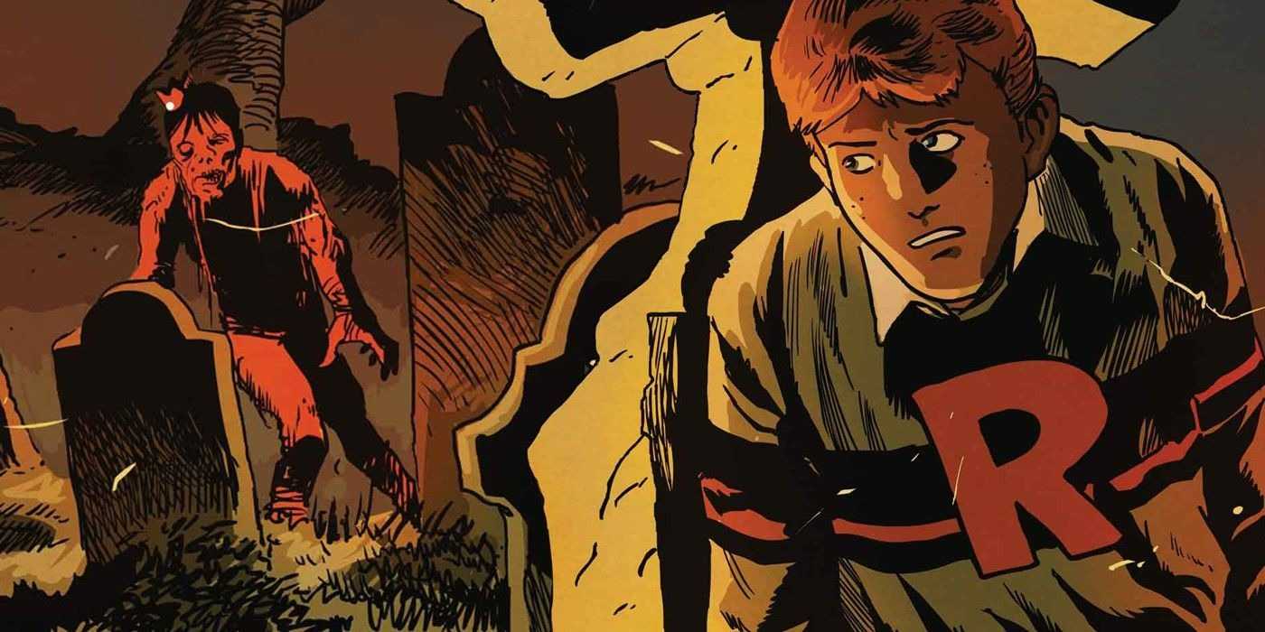 Archie hides from a zombie in Afterlife with Archie