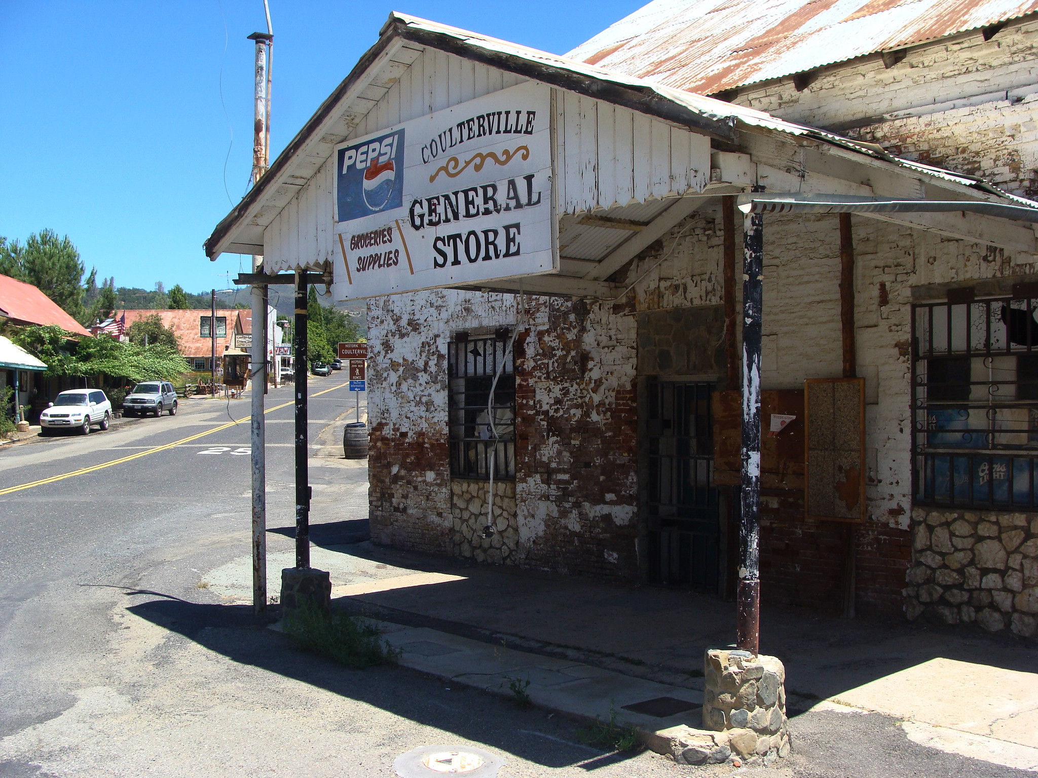 The exterior of a general store in Coulterville, CA.