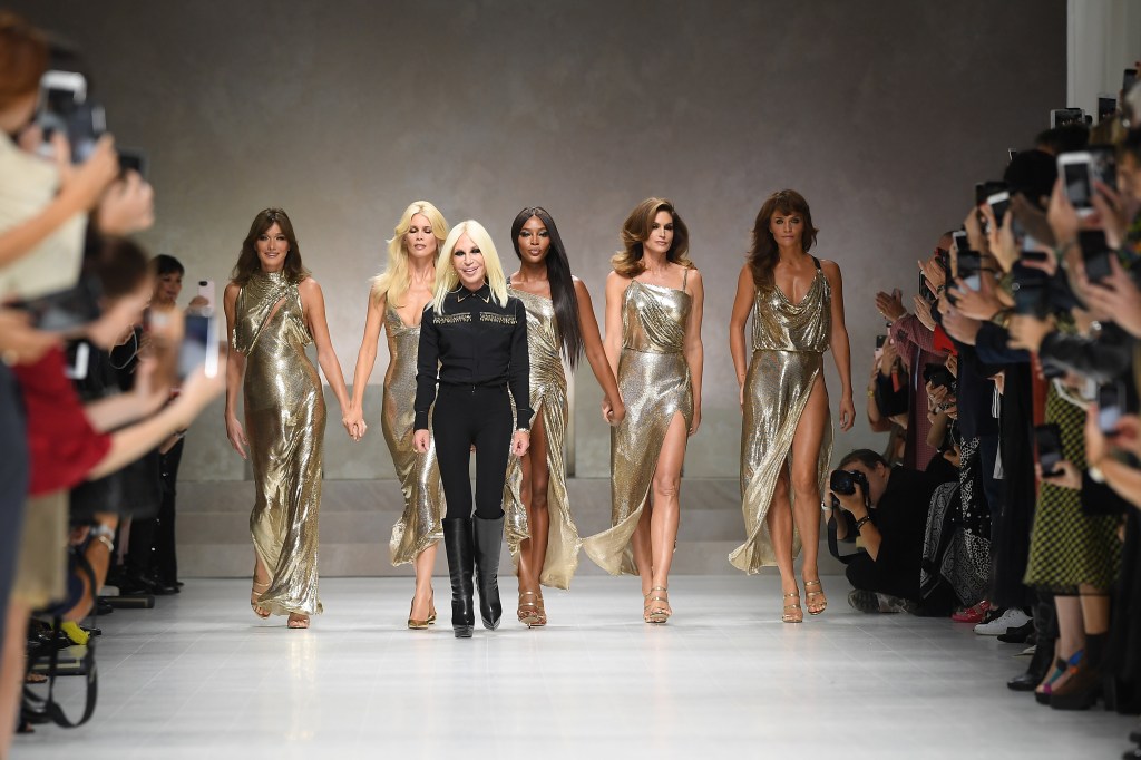 Donatella Versace marches the runway in Milan on September 22, 2017. Daniele Venturelli