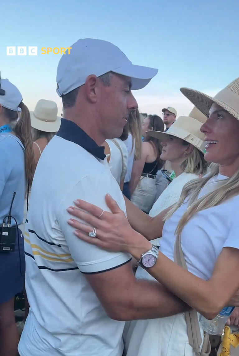 Rory McIlroy kisses wife Erica Stoll after Ryder Cup win — and(00)