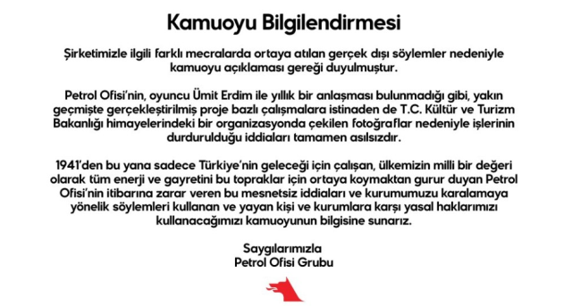 Petrol Ofisi'nden Ümit Erdim'in Bilal Erdoğan iddiasına yanıt