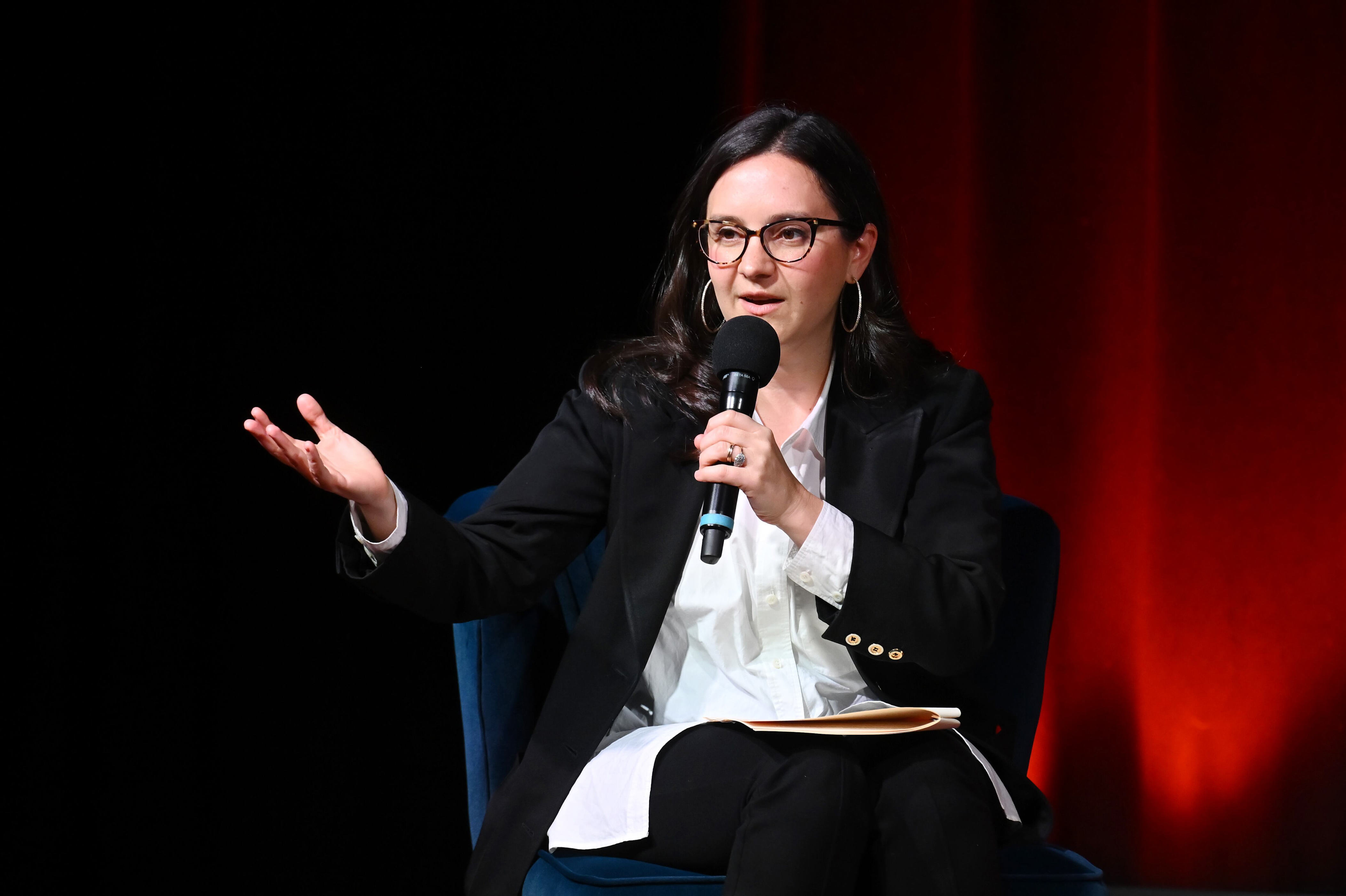 NEW YORK, NEW YORK - NOVEMBER 19: Bari Weiss speaks onstage during Book Club Event With Peggy Noonan on November 19, 2024 in New York City. (Photo by Noam Galai/Getty Images for The Free Press) / Noam Galai / Getty Images for The Free Press