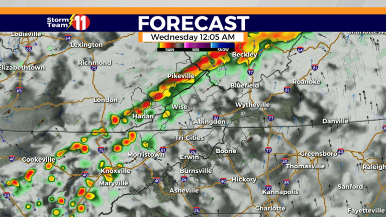 Scattered showers and thunderstorms tonight and early Wednesday