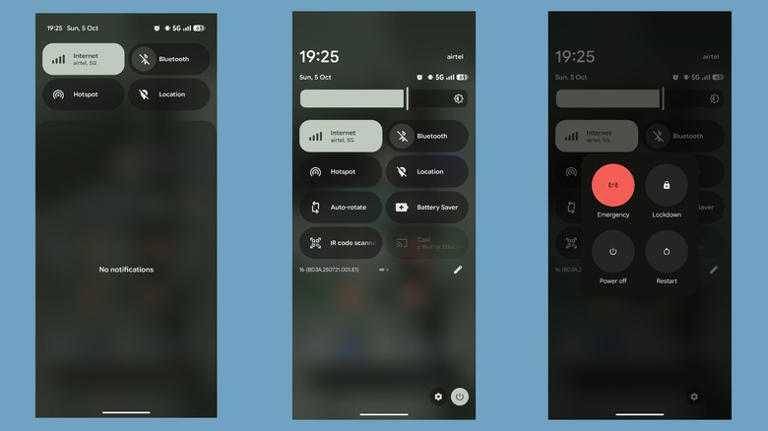 Accessing power menu on a Pixel phone via the Quick Settings panel.