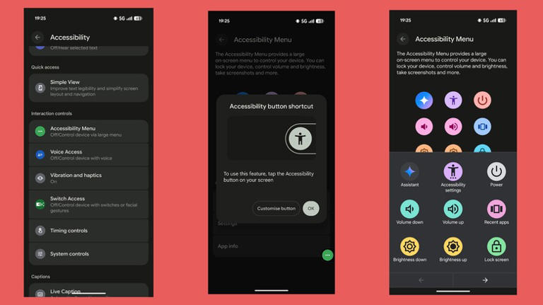 Enabling the Accessibility Menu and using it to restart a Pixel phone.