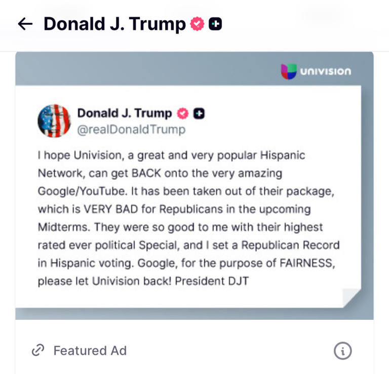 Univision Amplifies Trump’s Praise in Paid Ads on His Platform