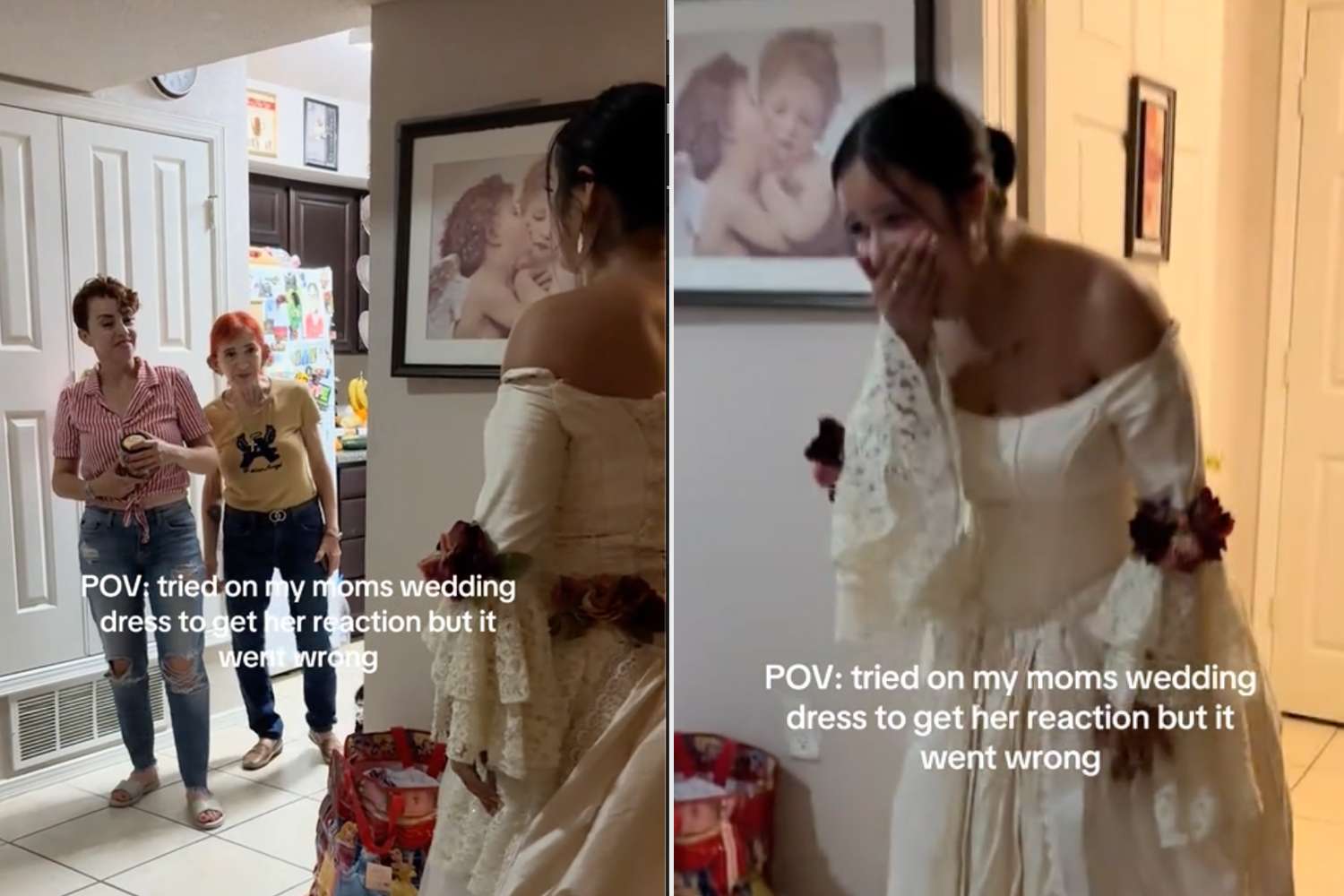 Daughter Surprises Mom by Trying on Her DecadesOld Wedding Dress, but