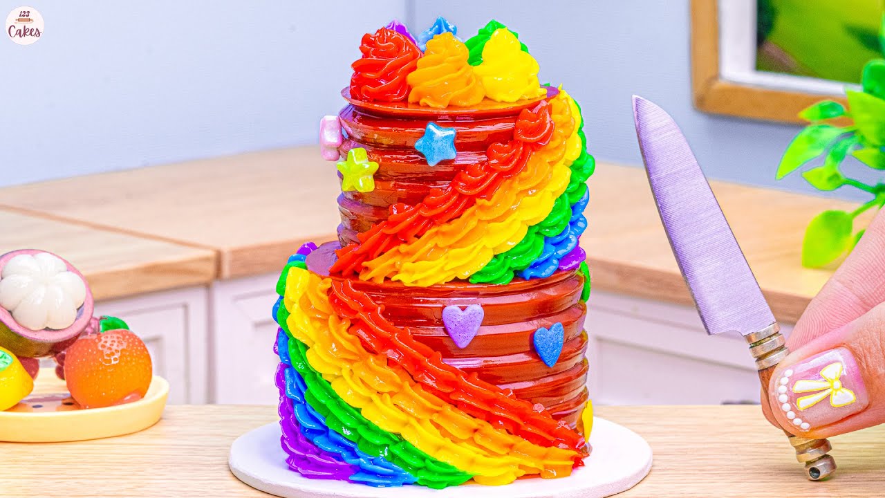 Rainbow Buttercream Cake with Mini Decorating Ideas