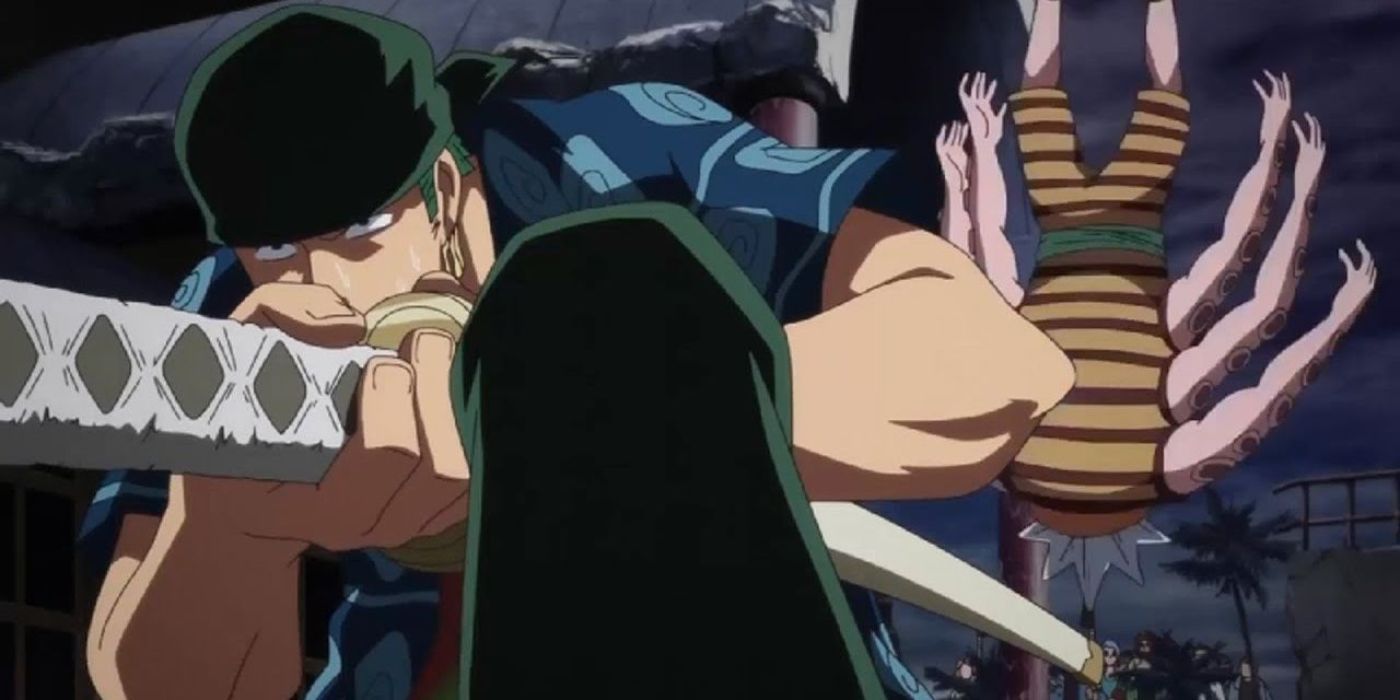 Roronoa Zoro defeats Hatchan, otherwise known as Hachi, during One Piece's Arlong Park arc.