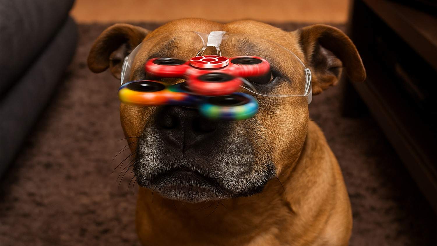 Dog Balancing Fidget Spinner on Head