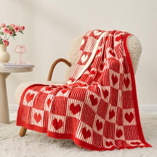 Snuggle Sac Red Heart Checkered Blanket for Women,christmas Heart Blankets for Her Wife Girlfriend Mom,super Soft Warm Fluffy Faux Fur Blanket for Couch Sofa Bed,red Heart,50x60 Inches