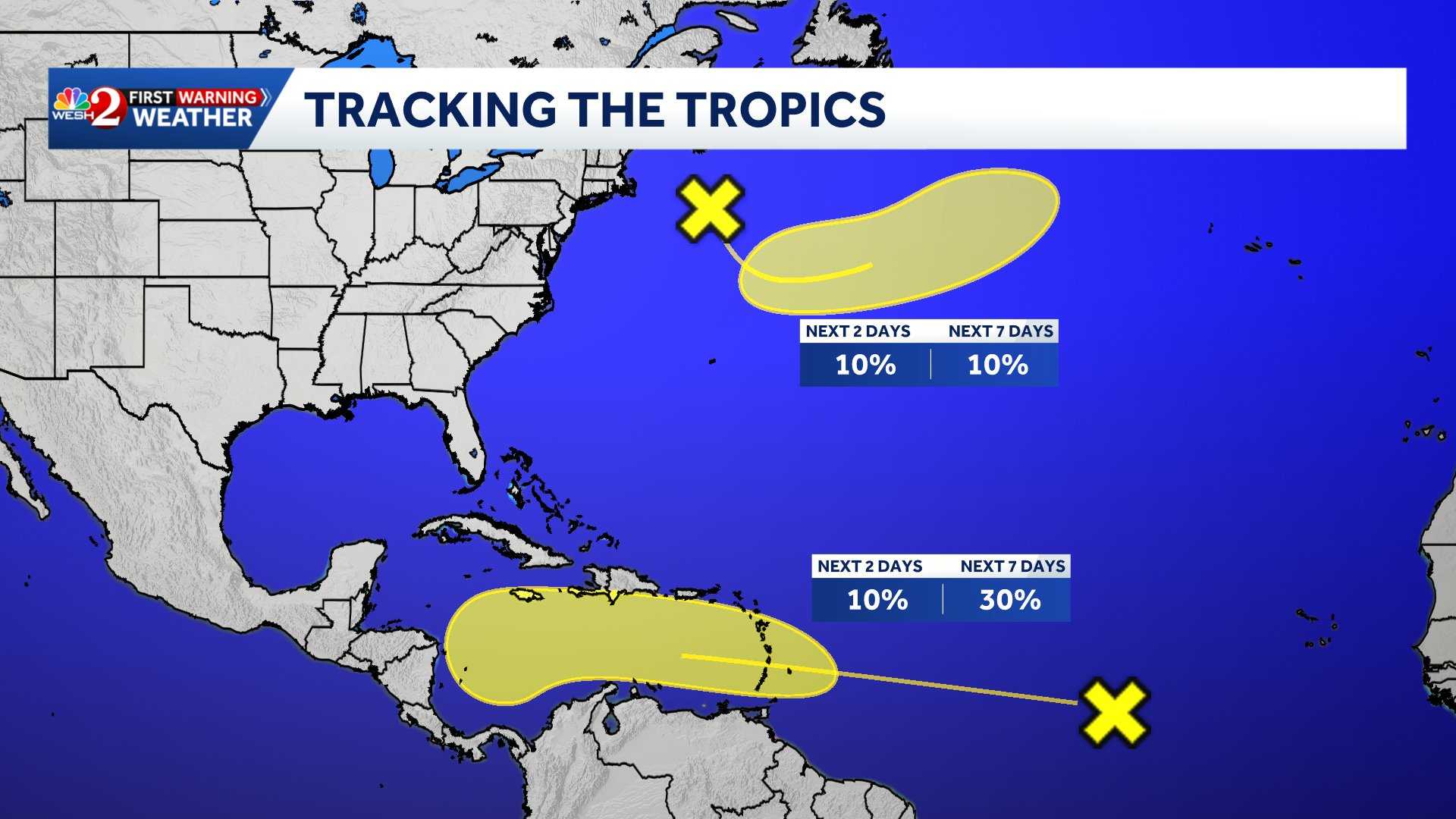 National Hurricane Center watching two areas of interest in Atlantic