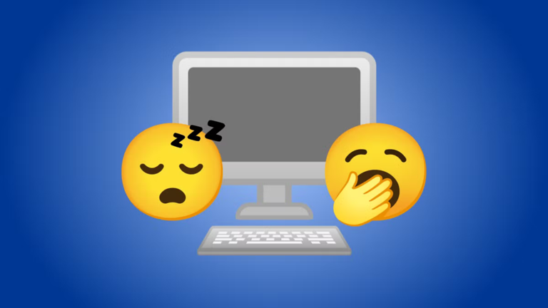 Two emojis depicting Sleep and Hibernation modes on Windows with a PC in the background. 