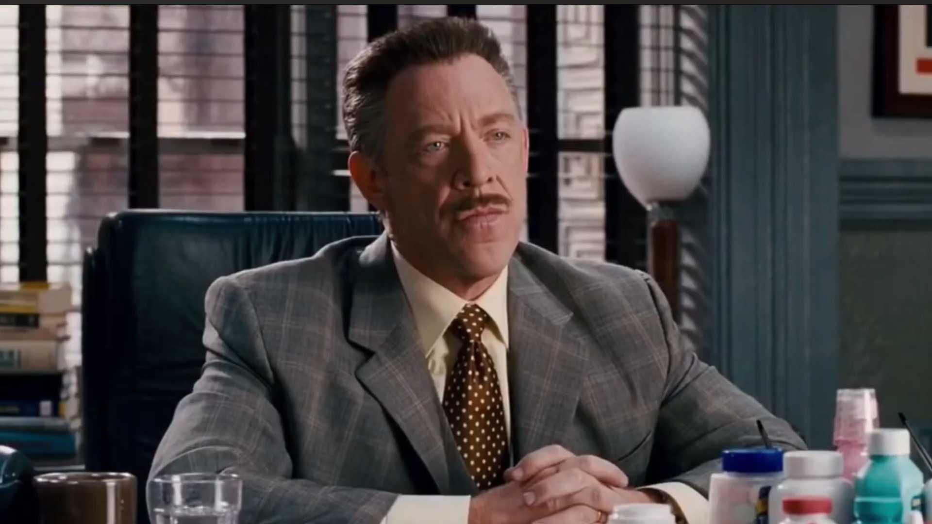 J.K. Simmons as J. Jonah Jameson at his desk in Spider-Man 3