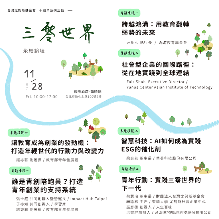 尤努斯基金會10週年將辦永續論壇談「三零」