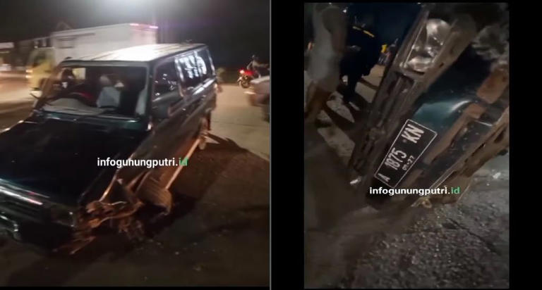 Toyota Kijang Grand Extra digulingkan dan dirusak massa akibat lakukan tabrak lari di wilayah Gunung Putri, kabupaten Bogor, Jawa Barat