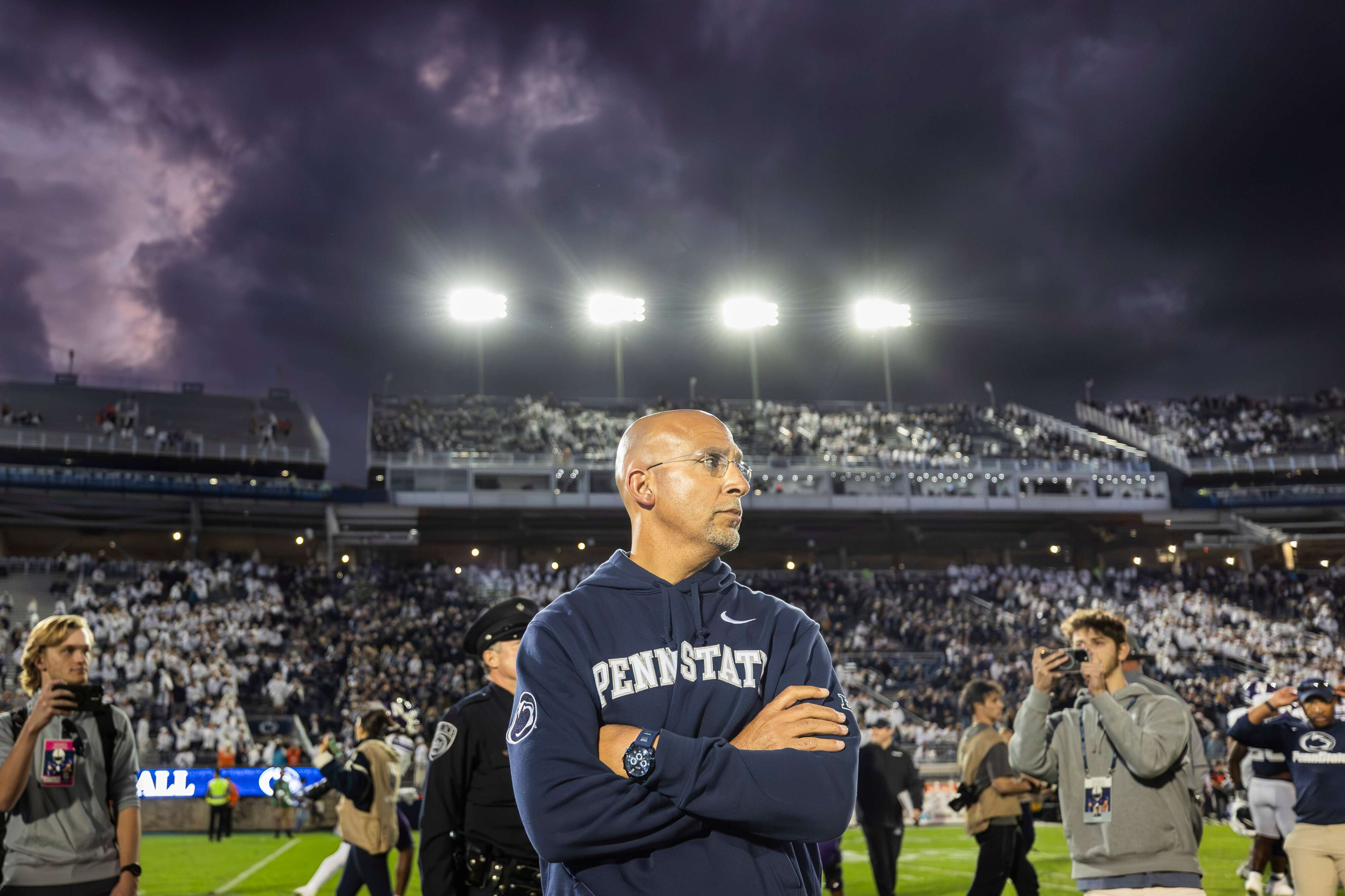 Penn State head coach James Franklin stands at midfield in disbelief after his team lost to Northwestern, 22-21 on Oct. 11, 2025. Joe Hermitt | jhermitt@pennlive.com Joe Hermitt | jhermitt@pennlive.com