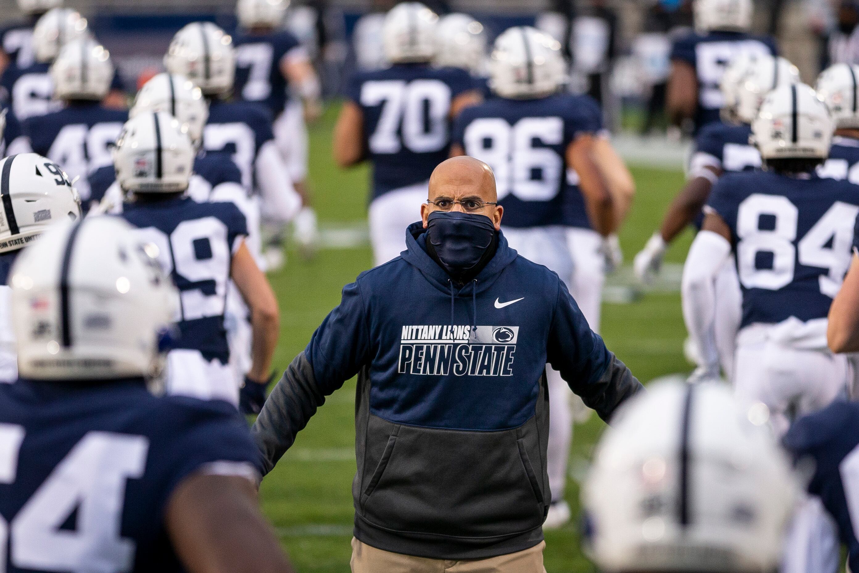 Penn State head coach James Franklin fires up his team before the against the Iowa game at Beaver Stadium on Nov. 21, 2020. Joe Hermitt | jhermitt@pennlive.com