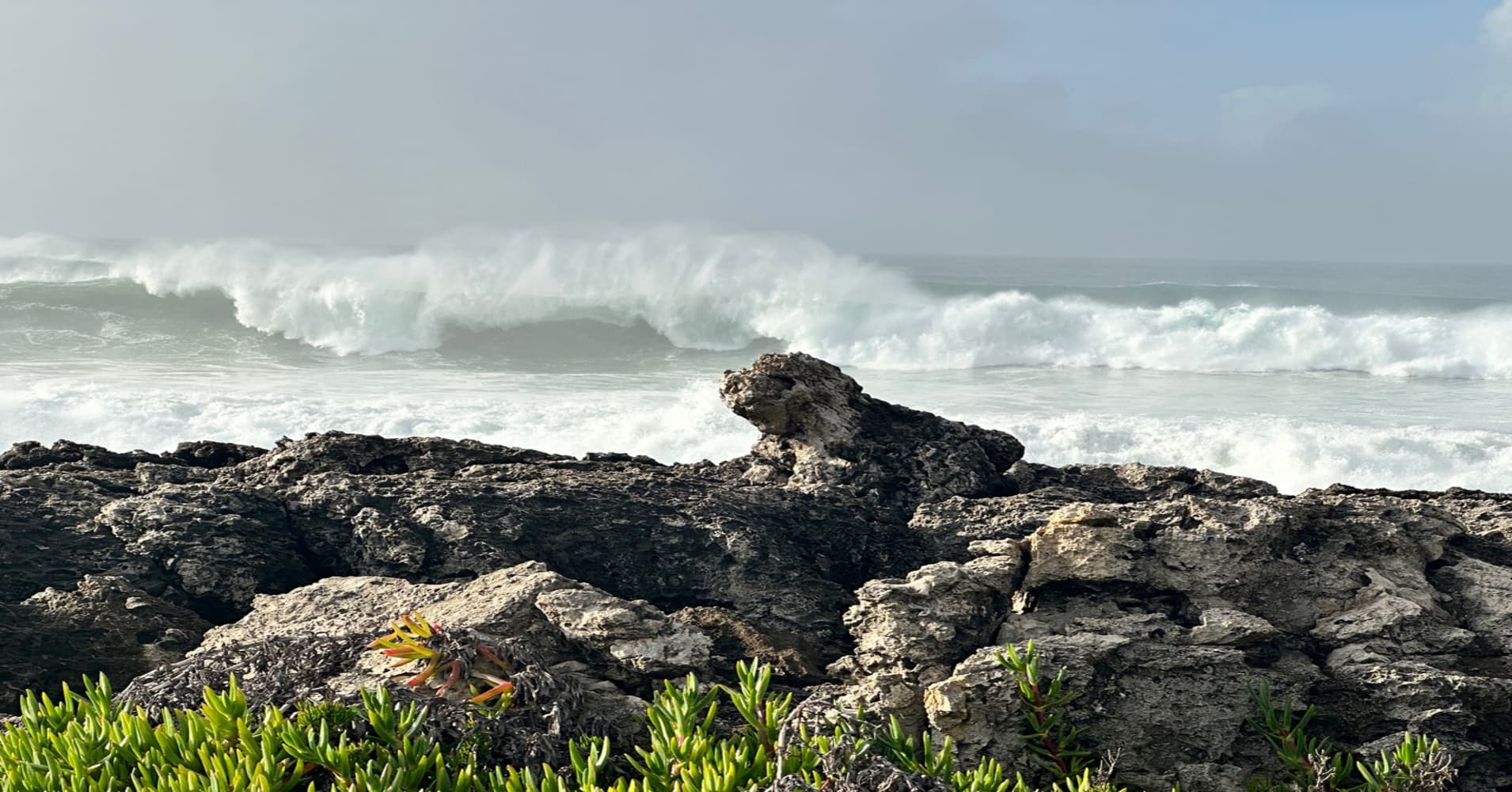 Coastal event collides against the rocks at Guincho beach, located on Portugal's Estoril coast.