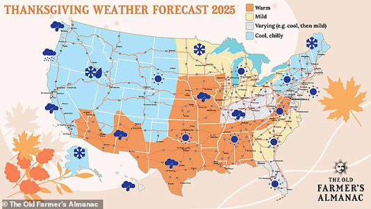 Thanksgiving Day weather will be a mix of rain, snow, and sun across the US 