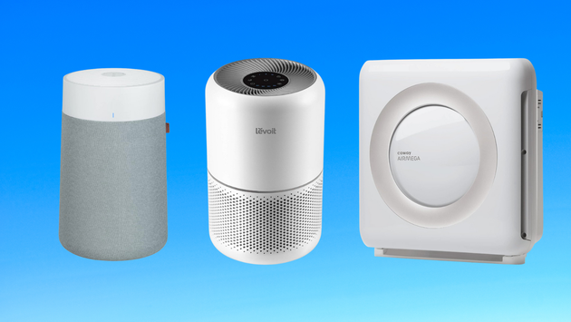 Blueair 411a Max air purifier, Levoit Core 300-P air purifier, and Coway Airmega 1512HH air purifier.